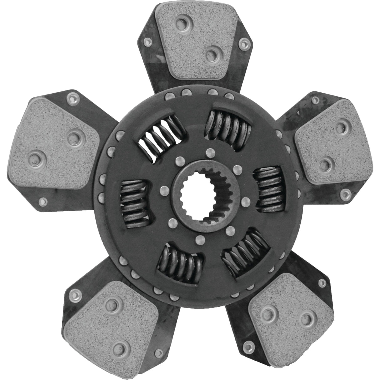 A six-paddle racing clutch disk from Sparex, featuring a metal center and spring-loaded segments with a precise spline design is available under the product name Clutch Plate - S.162663.