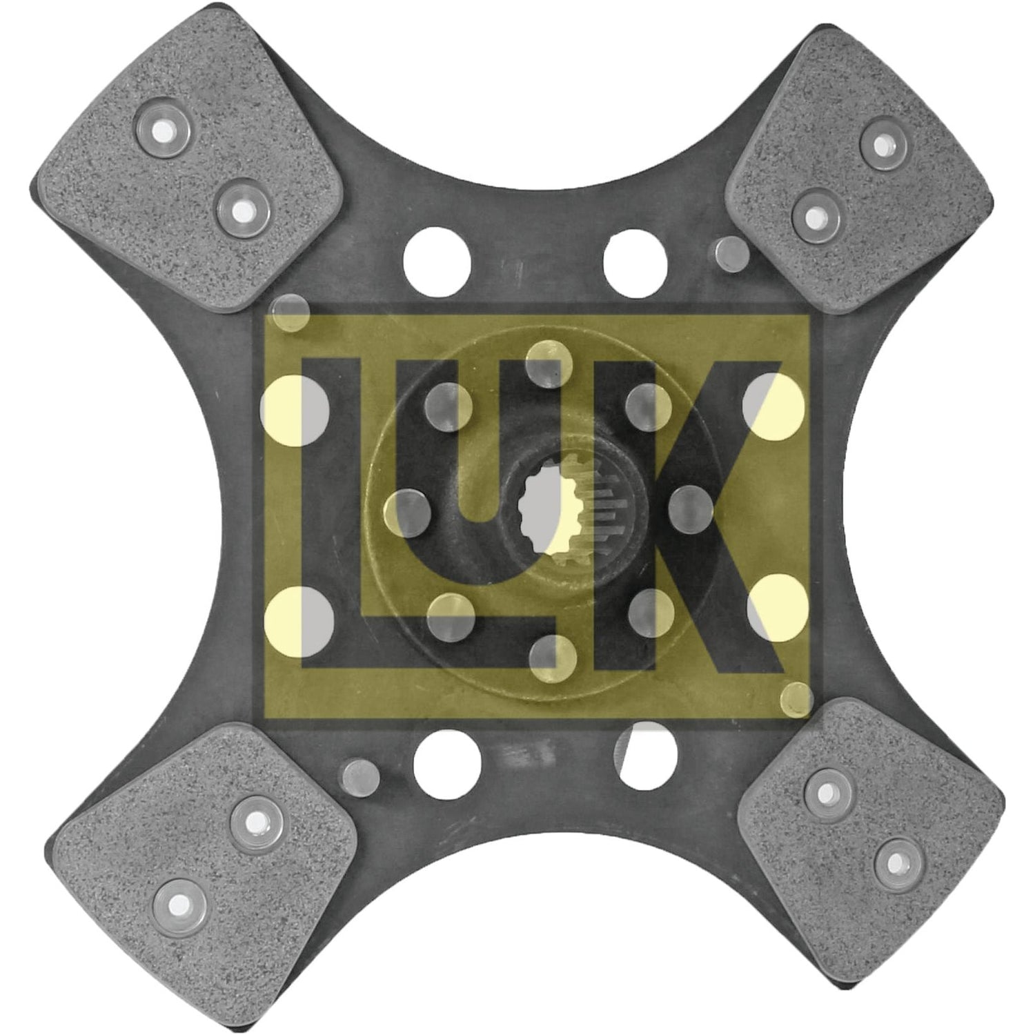 A square-shaped automotive clutch disc with four friction pads, featuring a central spline hub with advanced lining material, and the "Sparex" logo across the middle, Product Name: Clutch Plate - S.72585.