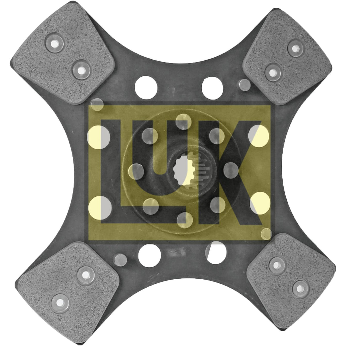 A square-shaped automotive clutch disc with four friction pads, featuring a central spline hub with advanced lining material, and the "Sparex" logo across the middle, Product Name: Clutch Plate - S.72585.