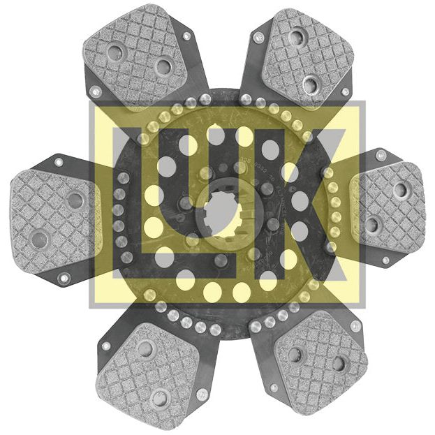 A clutch plate branded as Sparex with the product code S.72589, featuring six gray textured pads arranged around a central hub. The yellow LUK logo is prominently displayed on the image, highlighting its precision-engineered splines.