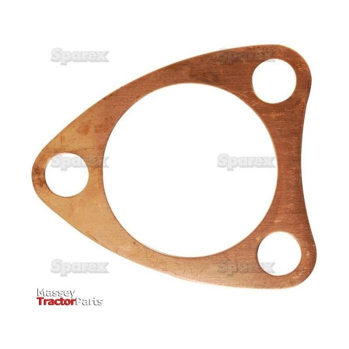 A Sparex S.42230 triangular copper gasket with three holes, shown in the image with faint "Sparex" watermarks and "Massey Tractor Parts" branding at the bottom left corner. Ideal as a Combustion Chamber Cap Gasket for Massey Ferguson or Perkins Engine models.