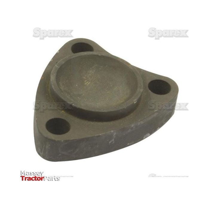 Triangular metal component with three bolt holes and a central raised disc, identified as the Combustion Chamber Cap, Sparex Part No. S.41567 for a tractor. The text "Massey Tractor Parts" and "Sparex Perkins" are visible on the surface.