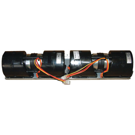 The Complete Assembly Blower Motor - S.106816 by Sparex features three black cylindrical motors aligned in a row with multi-colored wires, all mounted on a metallic base.