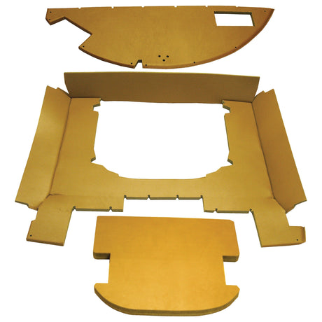 Three flat, curved foam pieces in tan color, each with a different shape and likely used for assembly or padding, are arranged on a white surface. These parts appear to be elements from the Complete Trim Kit by Sparex (Part No. S.101497).