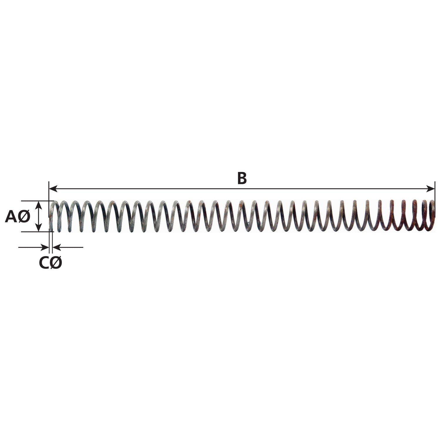 Compression Spring, Spring Ø25mm, Wire Ø3.25mm, Length: 150mm.
 - S.11869 - Farming Parts