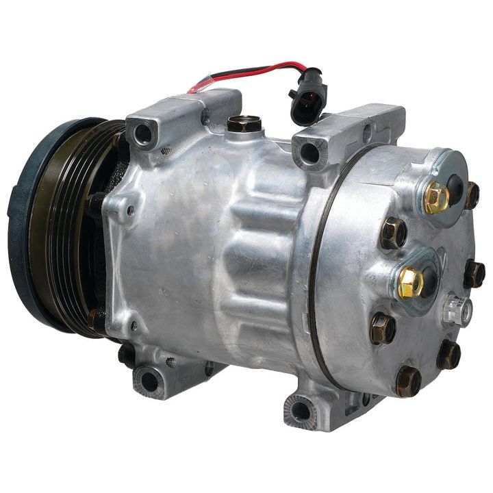 Close-up of a metallic Sparex Compressor (SD7H15) - S.106724 with visible wiring and mounting bolts, providing detailed information on its manufacture.