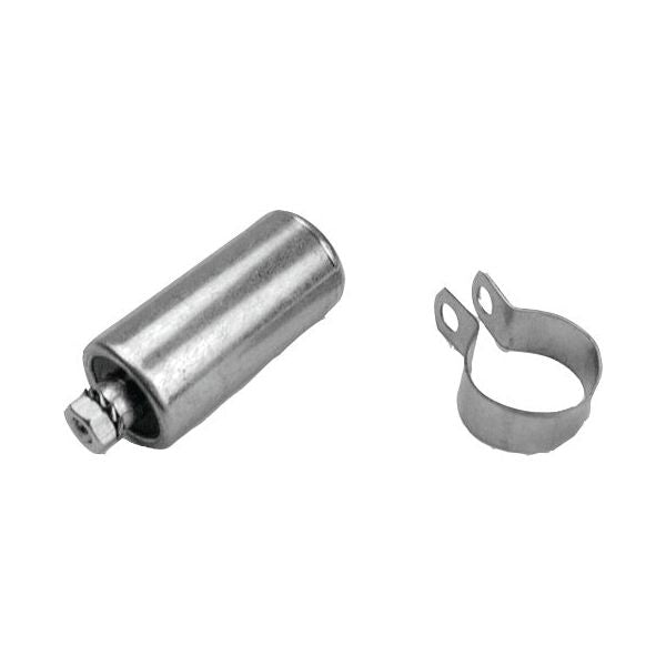 The Sparex Condenser (Part No. S.42373), designed for Massey Ferguson tractors, sits next to a circular metal clamp with two protruding tabs.