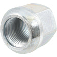 Close-up image of a Cone Wheel Nut, M18x1.5 (Sparex Part No.S.12832) with a hexagonal shape and threading on the inside, commonly found on Valmet & Valtra equipment.