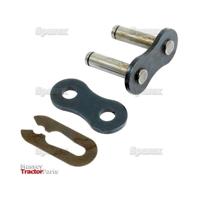 Close-up of a Connecting Link, Simplex, 16B-1 (Sparex Part No.S.27326) chain master link set, featuring two connecting pins, a double-hole link plate, and a clip. The logo "Massey TractorParts" is present in the bottom left corner.