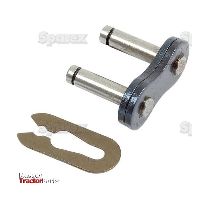 A metal motorcycle chain master link, labeled as "Connecting Link, Simplex, 60-1" with Sparex Part No. S.27299, featuring a dark connector plate and brass-colored clip, displayed on a white background with the words "Sparex" and "Massey Tractor Parts" visible. This Sparex link component ensures reliable performance for your machinery.