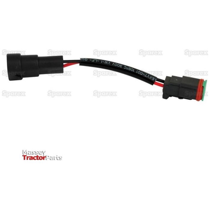 A 140mm black electrical cable with connectors on both ends, branded "Sparex" and labeled as Connector Deutsch DT HB3 - 140mm | Sparex Part No.S.149145, featuring a faded logo in the background.