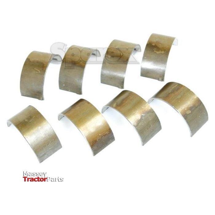 Eight metallic engine bearings are arranged in two rows on a white background. The image features the Sparex logo in the bottom left corner, indicating that these Conrod Bearing +0.030" (0.75mm) Sets (Sparex Part No.S.57646) are compatible with Case IH and International Harvester machinery.