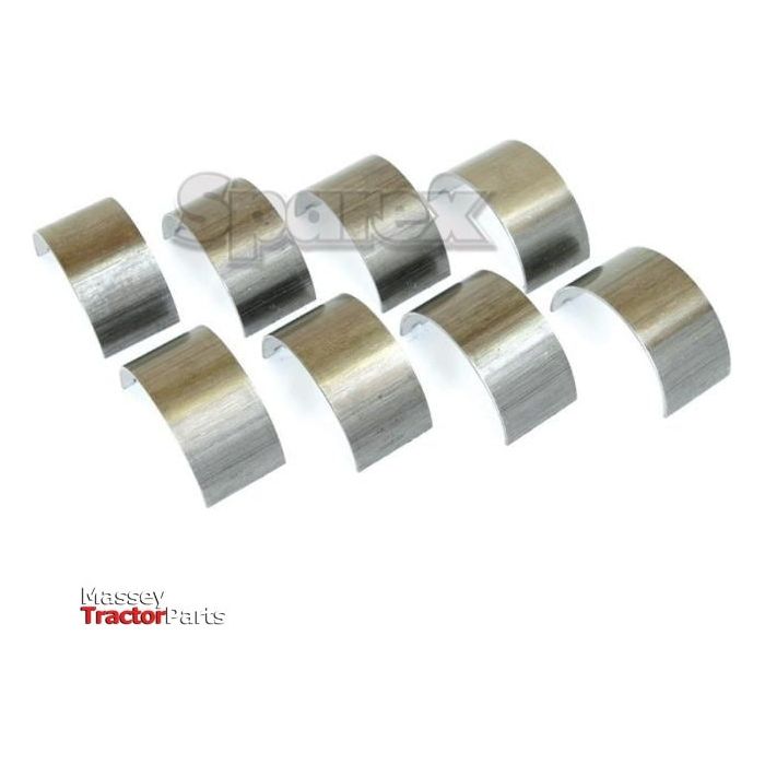 Image of eight semi-cylindrical metal Conrod Bearings +0.030'' (0.75mm) from the Sparex brand (Part No. S.65192) arranged in two rows of four, with Sparex and Massey Tractor Parts logos in the background.