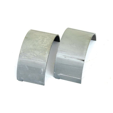 Placed side by side against a white background, a pair of Sparex Conrod Bearing Std. (Part No. S.62045) features silver-colored, curved metal bearings compatible with Ford New Holland and Fiat 1300 models.