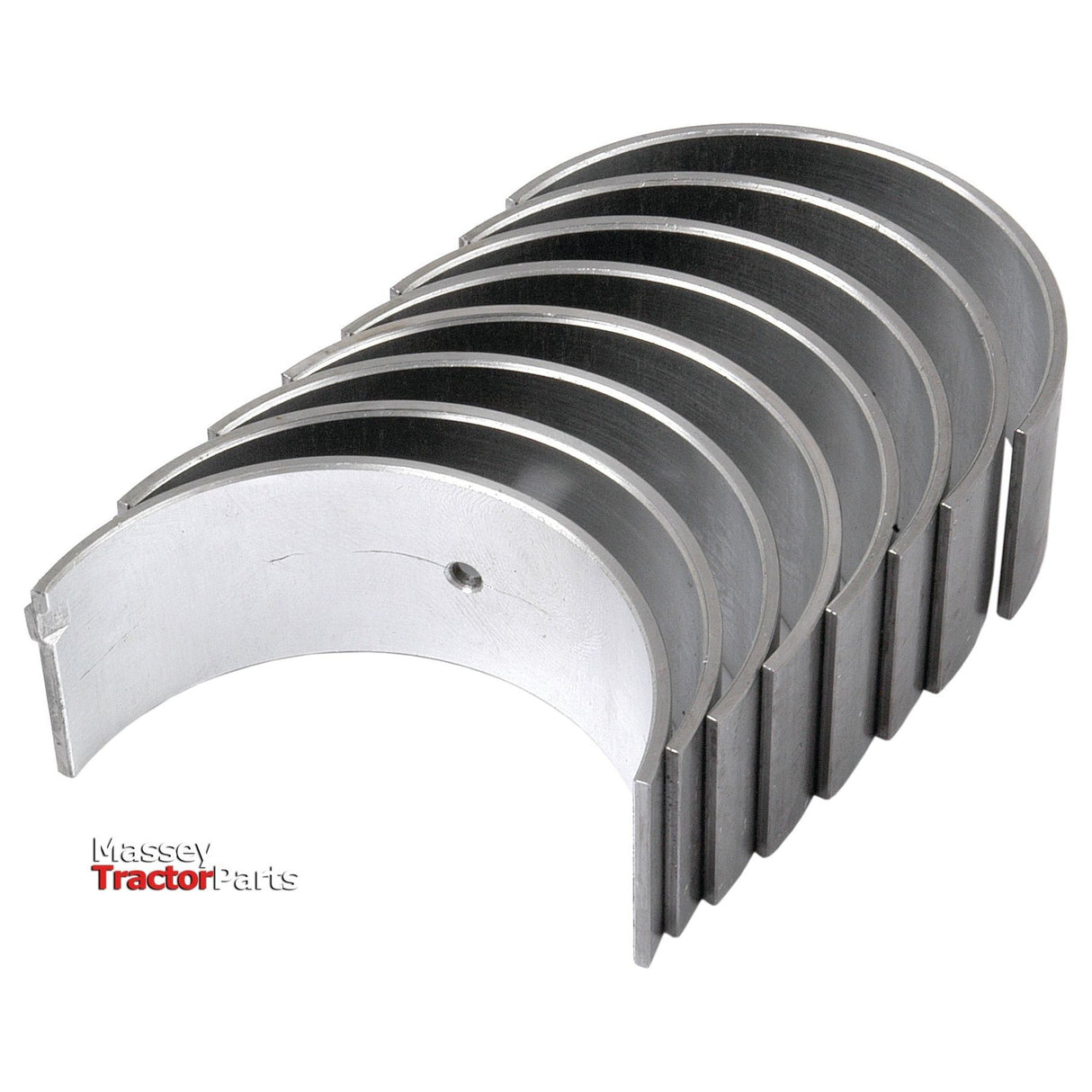 A set of eight semicircular metal bearings arranged in a staggered stack, with the words "Sparex Massey Tractor Parts" visible in the lower left corner, hinting at high-quality replacements compatible with Massey Ferguson machinery. The product is identified as "Conrod Bearing Std. Set | Sparex Part No.S.42366".