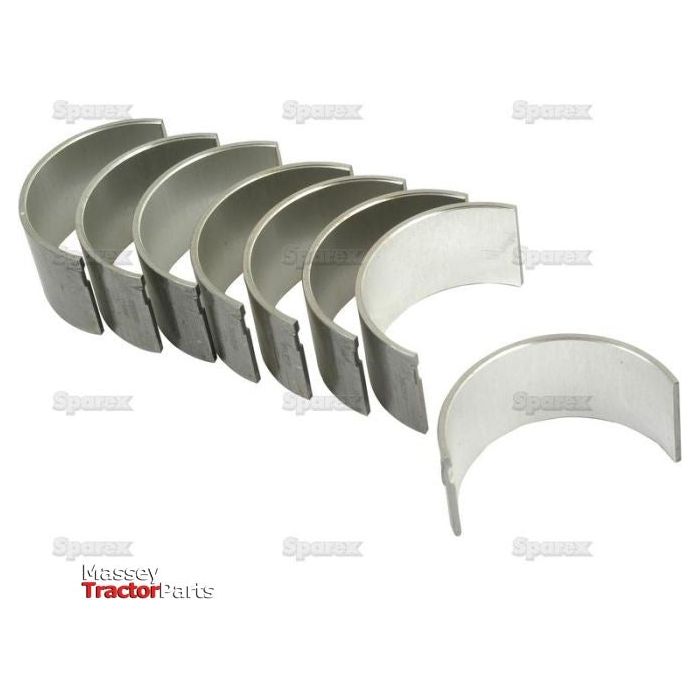 A set of seven Conrod Bearing +0.030'' (0.75mm) from Sparex, labeled with the Massey Tractor Parts logo and compatible with models like the Massey Ferguson 165, displayed in a row with the Sparex Part No.S.40322 visible in the bottom left corner.