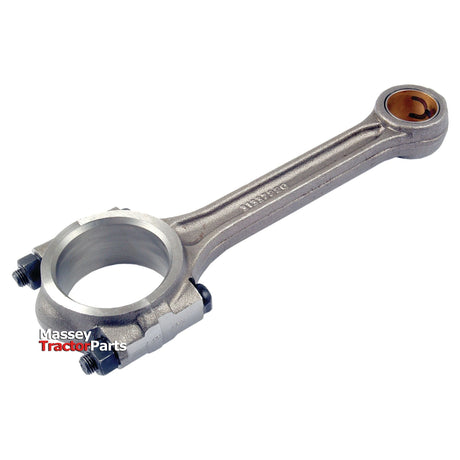 Close-up of a metallic engine connecting rod labeled "Sparex Conrod | Sparex Part No.S.40358," with visible bolts and a machined finish, compatible with Massey Ferguson models.