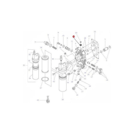 A detailed exploded view diagram of the Massey Ferguson 6600 Series mechanical component assembly showcases individual tractor parts, each labeled with numbers and lines illustrating their positions and connections. This includes specific items such as the AGCO product, Massey Ferguson - Copper Sealing Washer 14mm - X540004278000.