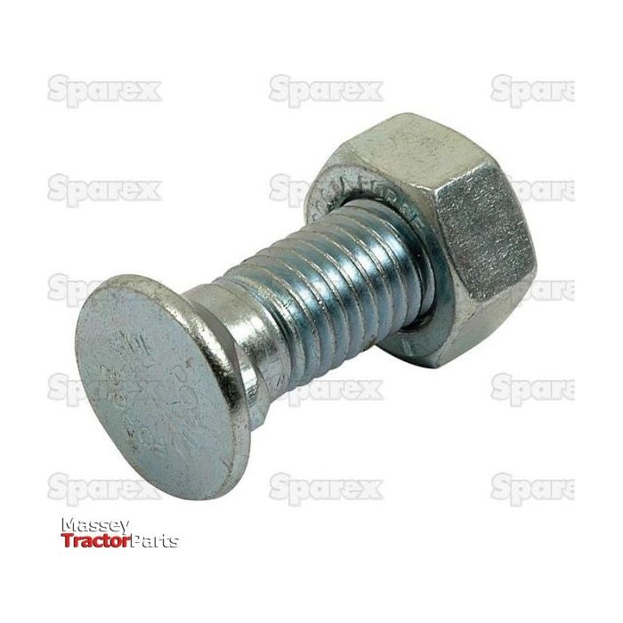 Close-up of a shiny countersunk head bolt with two nibs and standard threading, labeled "Sparex," featuring tensile strength 8.8.