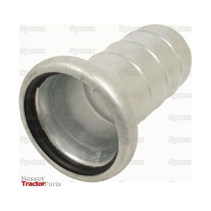 A galvanized Coupling with hose end - Female 6'' (159mm) x 6'' (152mm) labeled S.59426, featuring a ribbed exterior and a slightly flared end. The background includes a faint watermark reading "Sparex," accompanied by the "Massey Tractor Parts" logo in the bottom corner.