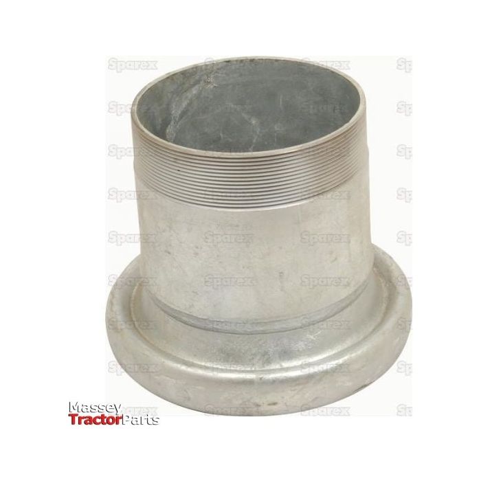 A cylindrical metal part with threads on the outer surface near the top, displayed against a white background. The text "Massey Tractor Parts" is visible at the bottom left corner, indicating its compatibility as a Sparex Coupling with Threaded End - Female 4'' (108mm) x 4'' (Galvanised) - S.59432.