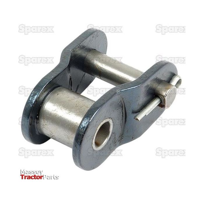 Close-up of a Cranked Link, Simplex, 80-1 (Sparex Part No. S.27506) for a Massey Ferguson tractor, showing cylindrical components connected by a pin. The connecting pin and roller width are clearly visible. The background has repeated "Sparex" watermarks.