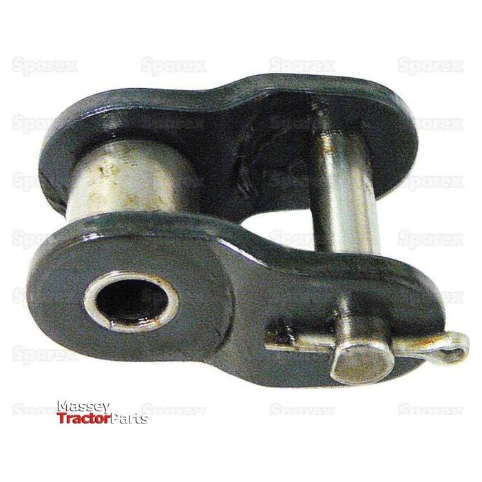 Close-up of a black metal Cranked Link, Simplex, 80-1 H with an 80-1 H Connecting pin, designed for use in Massey tractor parts. This is Sparex Part No. S.27507 from the brand Sparex.