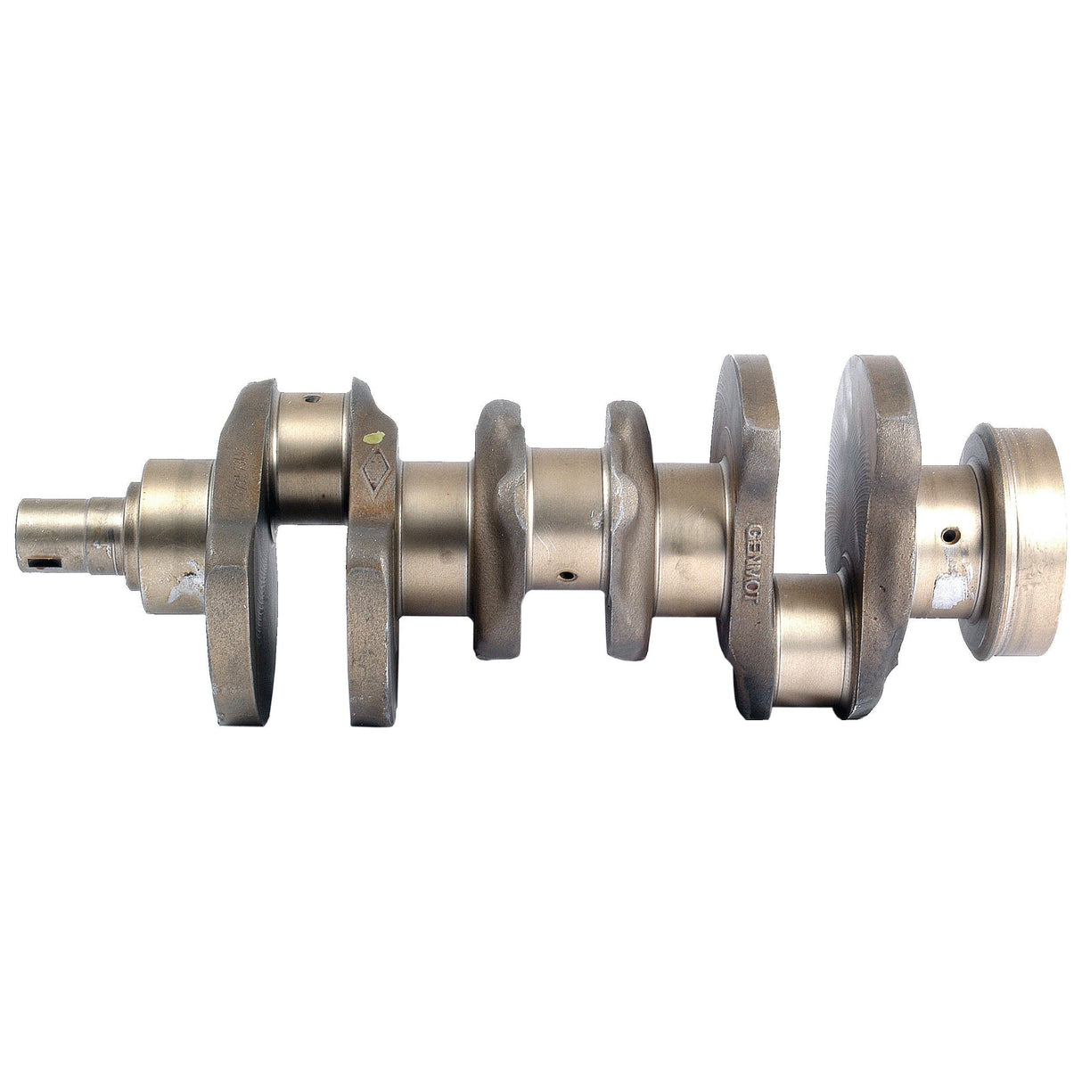 An image of the Crankshaft (3 Cyl.) 3179DL, Sparex Part No.S.72100, with multiple crankpins and bearing surfaces. This Sparex component is used in internal combustion engines to convert reciprocal motion into rotational motion.