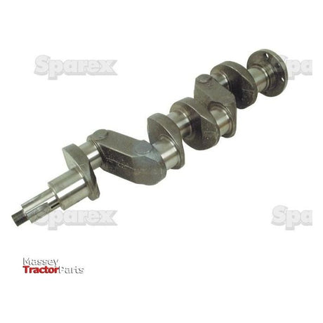 An image showcases a metal crankshaft featuring multiple connecting rod journals against a white background. The text "Sparex" and "Massey Tractor Parts" can be seen, highlighting that it is compatible with Case IH / International Harvester models. This product is identified as Crankshaft (4 Cyl.) AD4.55 under Sparex Part No.S.57959 from the Sparex brand.