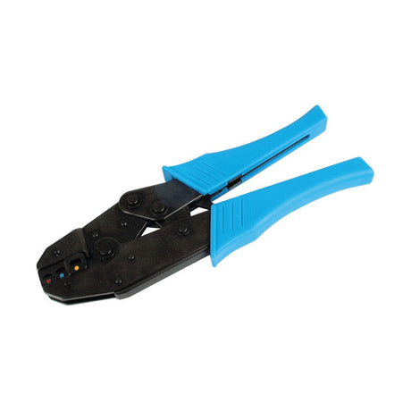 The Crimping Tool by Sparex (Part No. S.35605) is a pair of heavy-duty crimping pliers with blue handles, specifically designed for crimping electrical connectors and suitable for various cable cross sections.