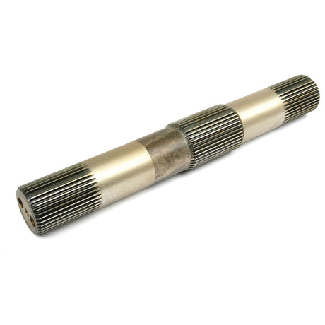 A metal cylindrical gear shaft, named the Cross Shaft (Sparex Part No.S.41356) and produced by Sparex, features fine grooves and splines at both ends with smooth sections in the middle and is designed to meet the standards of Massey Ferguson machinery.