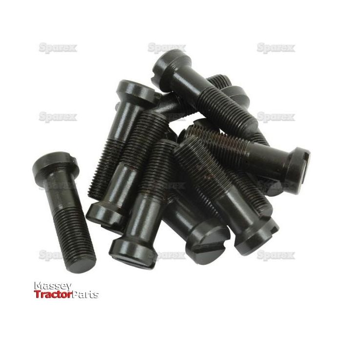 A pile of black bolts on a white background. Text in the image reads "Sparex" and "Massey Tractor Parts," indicating genuine Massey Ferguson components. Featured product: Crown Wheel Bolt | Sparex Part No.S.40901.