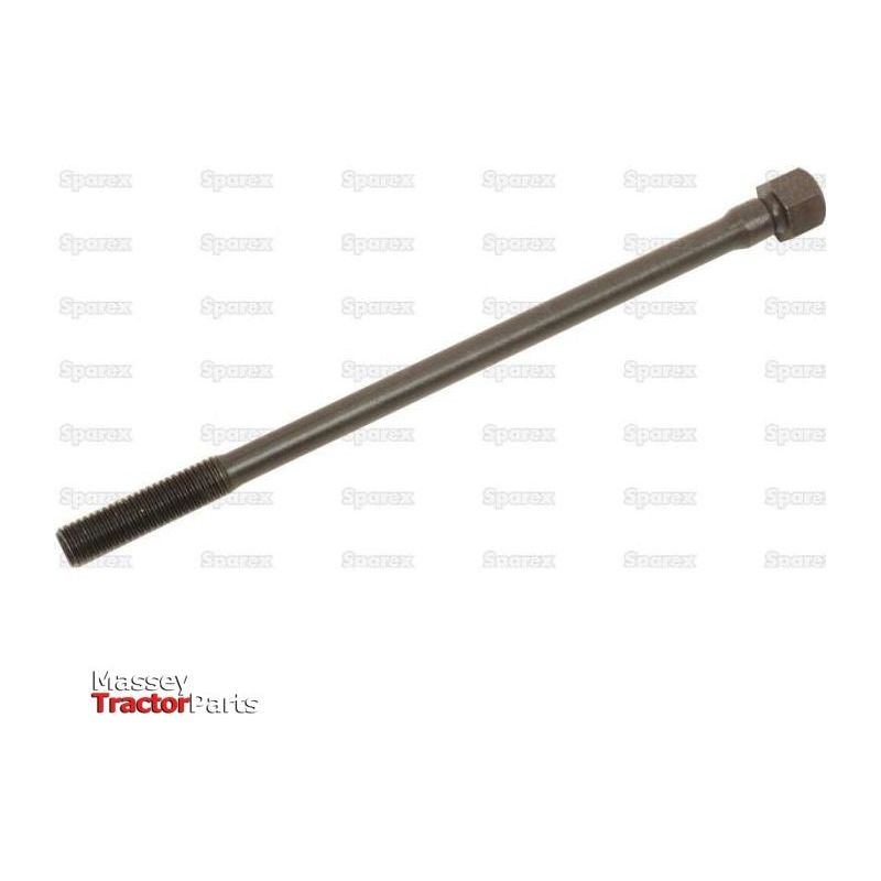 A long, metal Cylinder Head Stud (Sparex Part No.S.69966) with threading on one end and a hexagonal head on the other, displayed against a white background with faint watermark logos and the text "Sparex Massey Tractor Parts" in the corner.