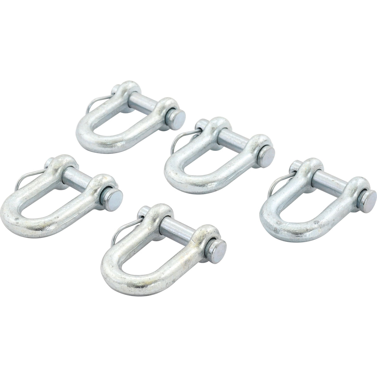 The image displays five Sparex D Shackles, each with an 11mm screw pin and a 22mm jaw width, all arranged on a white background. Ideal for various rigging applications, these durable shackles are built to last.