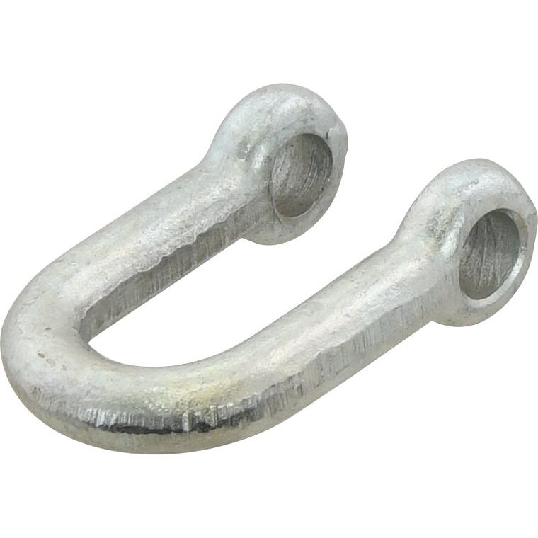 Close-up view of the D Shackle, Pin⌀13.25mm, Jaw Width: 25mm - S.1434 by Sparex. This metal shackle, typically used in rigging and lifting applications, is U-shaped and designed with holes at each end for securing bolts or pins.