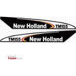 White background with a Decal Set featuring two New Holland tractor decals, each displaying the curved text "Ford New Holland TM155." The logo of "Sparex," the brand for Decal Set - Ford / New Holland TM155 | Sparex Part No.S.128823, is in the lower left corner.