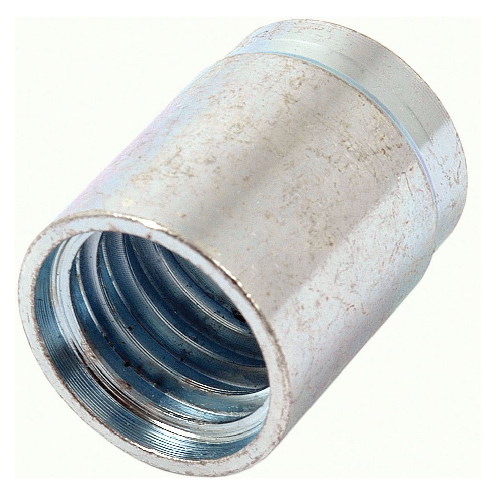 A slightly worn cylindrical metal threaded coupling, featuring visible internal threads, designed for a 2SN/2SC Hose, is available as the Dicsa 2SN/2SC 2 Wire Ferrule 5/16'' under Sparex Part No. S.112565 by Sparex.