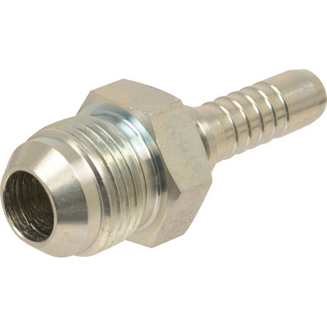 The Dicsa JIC 37° Hose Insert 1/4'' x 7/16'' Male Thread Straight, Sparex Part No. S.53114, is a straight metal hose barb fitting with a hexagonal nut and a ribbed end for secure hose attachment, featuring male threads and ideal for fluid transfer applications.