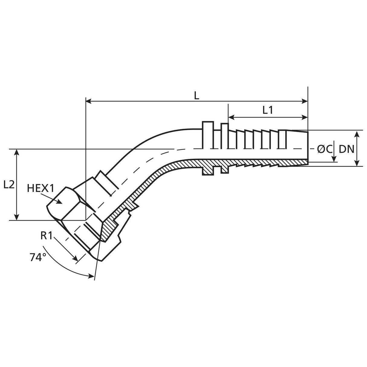 Dicsa Dicsa JIC 37° Hose Insert 1" x 1 5/16" Female Thread 135° Swept Swivel - S.116731 - Farming Parts