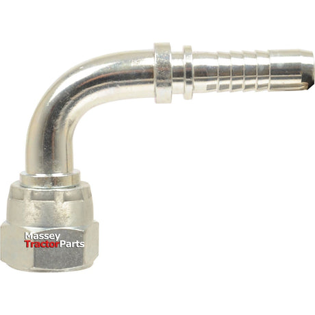 A 90° Swept Swivel metal elbow connector with ridged tubing and a hexagonal nut at the base, labeled "Sparex Dicsa JIC 37° Hose Insert 3/4'' x 1 5/16'' Female Thread, Part No. S.26559.