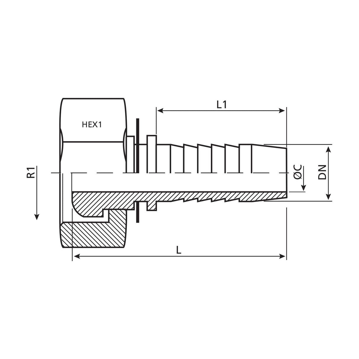 Dicsa Dicsa Metric 24°/60° Hose Insert 5/16" x M18 x 1.5  (12L) Female Thread Straight Swivel - S.116873 - Farming Parts