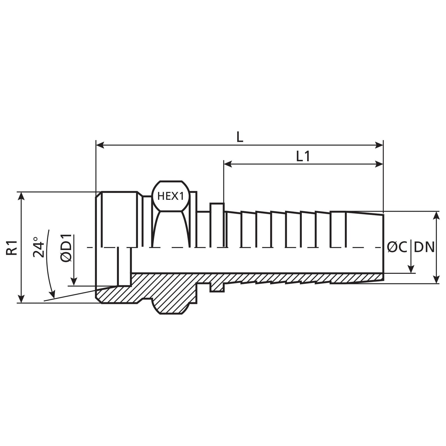 Dicsa Dicsa Metric 24° Hose Insert 1/4" x M18 x 1.5 (10S) Male Thread Straight - S.26567 - Farming Parts