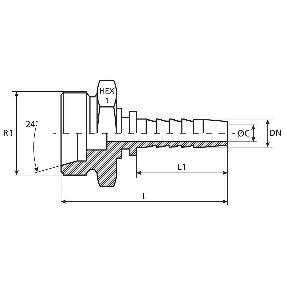 Dicsa Dicsa Metric (French Gas) 24° Hose Insert 5/8" x M30 x 1.5 Male Thread Straight - S.116915 - Farming Parts