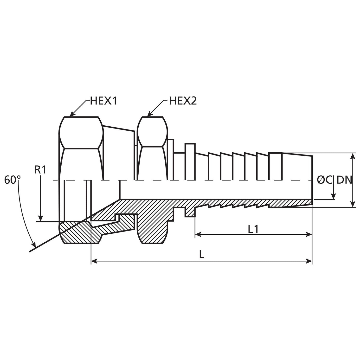 Dicsa Dicsa Metric (Komatsu) 60° Hose Insert 1/4" x M14 x 1.5 Female Thread Straight Swivel - S.116920 - Farming Parts