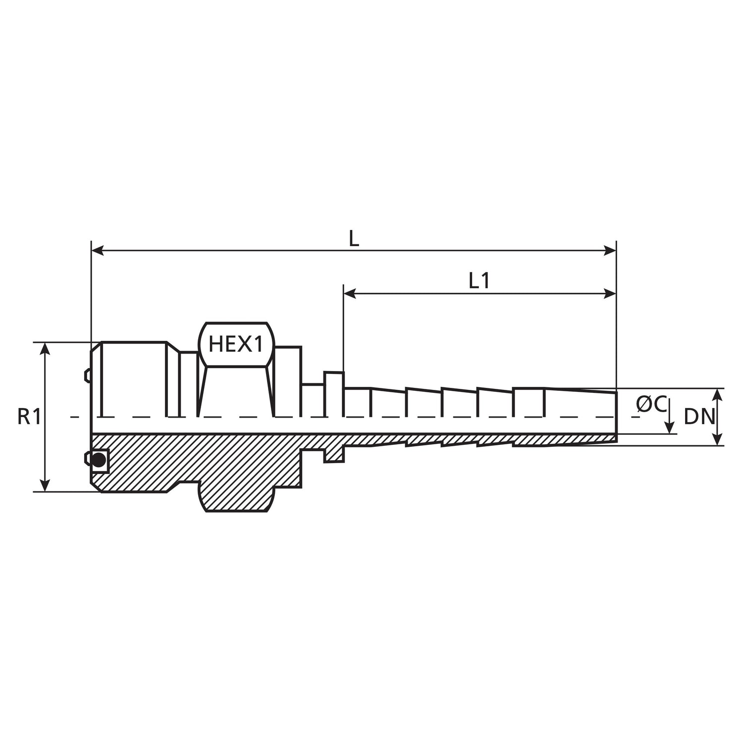 Dicsa Dicsa ORFS Hose Insert 5/16" x 11/16" Male Thread Straight - S.28726 - Farming Parts