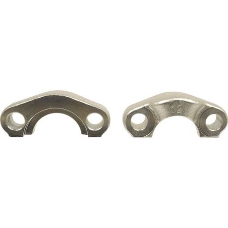 Two Dicsa SAE Split Flange 1 1/4'' x 54.76mm brackets from Sparex, rated for up to 6000psi, side by side on a white background with curved openings and holes on either end.