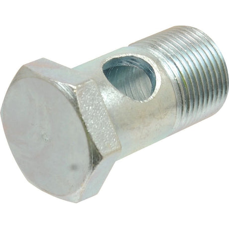 Close-up of a Sparex Dicsa Metric Banjo Bolt M14 x 1.5 (Sparex Part No.S.116864), featuring a threaded end and a drilled hole through the shaft.