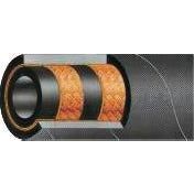 Cross-sectional view of the Dicsa Trale Hydraulic Hose - 3/8'' 2SN 2 Wire Standard (Roll) by Sparex (Part No. S.29642), meeting SAE100 R2AT standards, showcasing visible layers including an inner black core, orange textured layer, middle black layer, and outer patterned black layer.