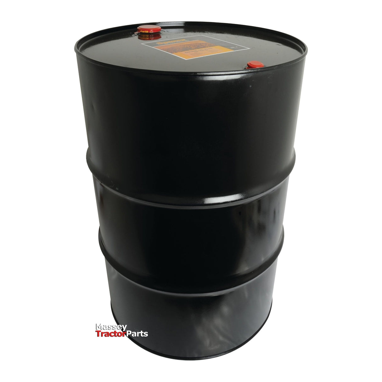 A black industrial drum with two red caps and a label on the top, branded "Sparex," ideal for storing Differential Oil HI-Q-4 50W, 200 liters | Sparex Part No. S.109903, suitable for Caterpillar TO-4 gear and transmission lubricants.