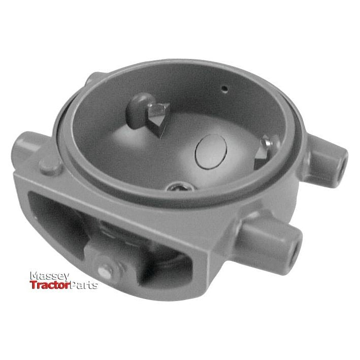 A gray mechanical part with two cylindrical extensions on the sides and an open circular top, branded "Sparex," model S.42327 Distributor Cap, compatible with Ford / New Holland systems.